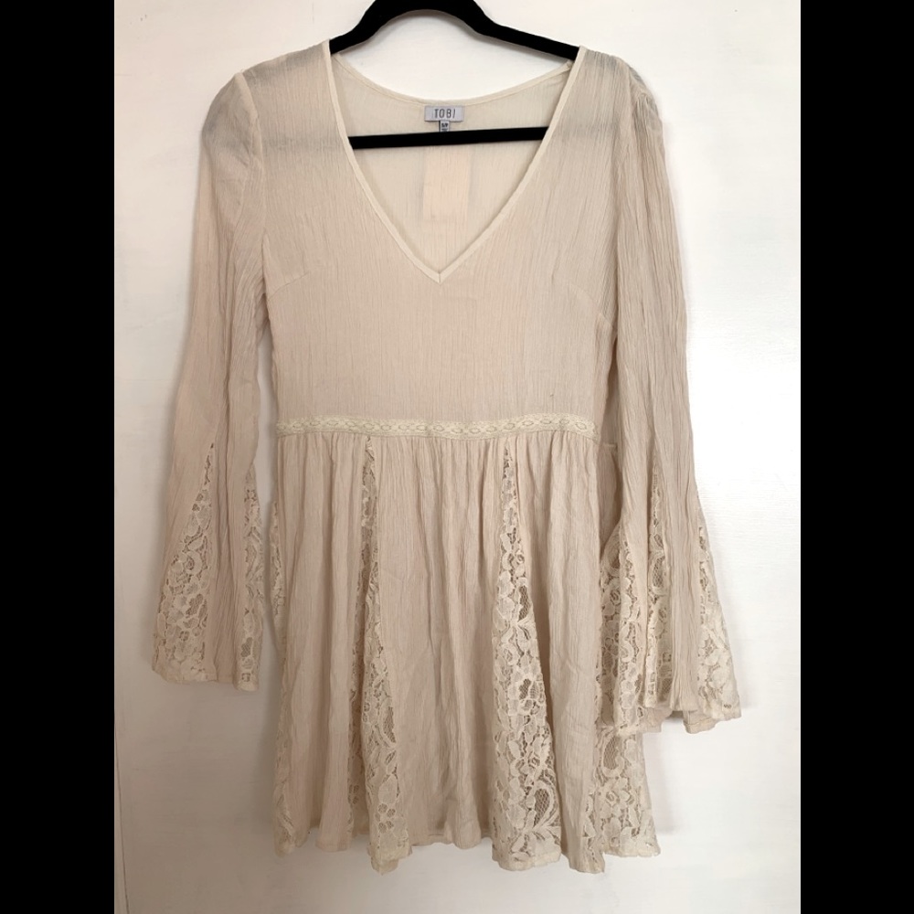 Bell Sleeve Lace Insert Boho Dress, S